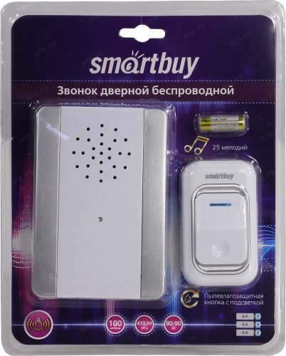 Звонок беспроводной аналоговый Smartbuy SBE-11-DP7-25 Бело-серый картинка 
